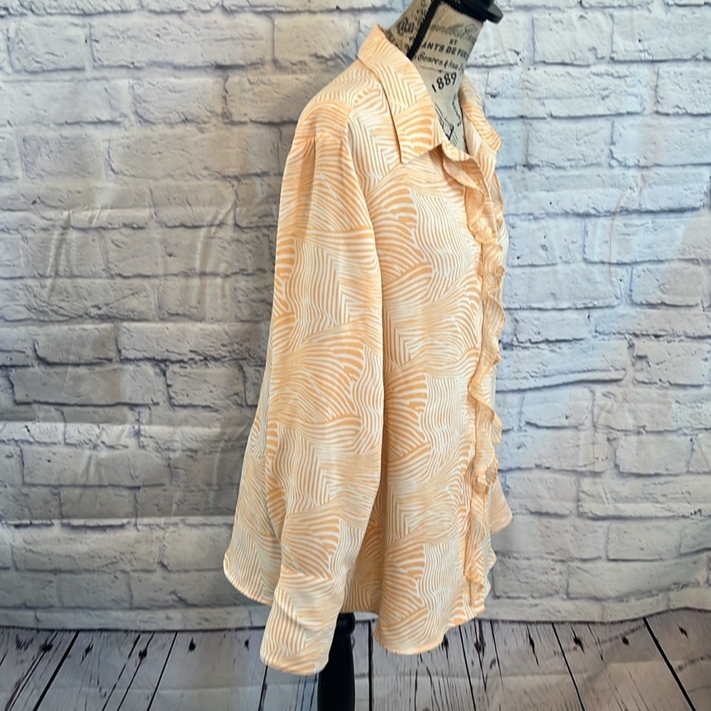 Chico's Zebra Patterned Ruffle Blouse Orange Long… - image 4